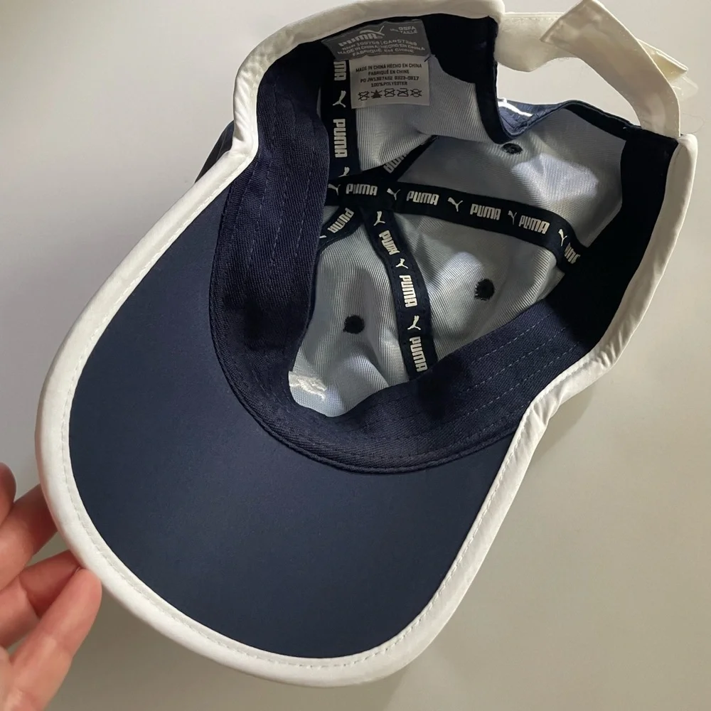 Puma baseball cap hat running one size fits all women’s navy blue & white LN - Picture 5 of 5